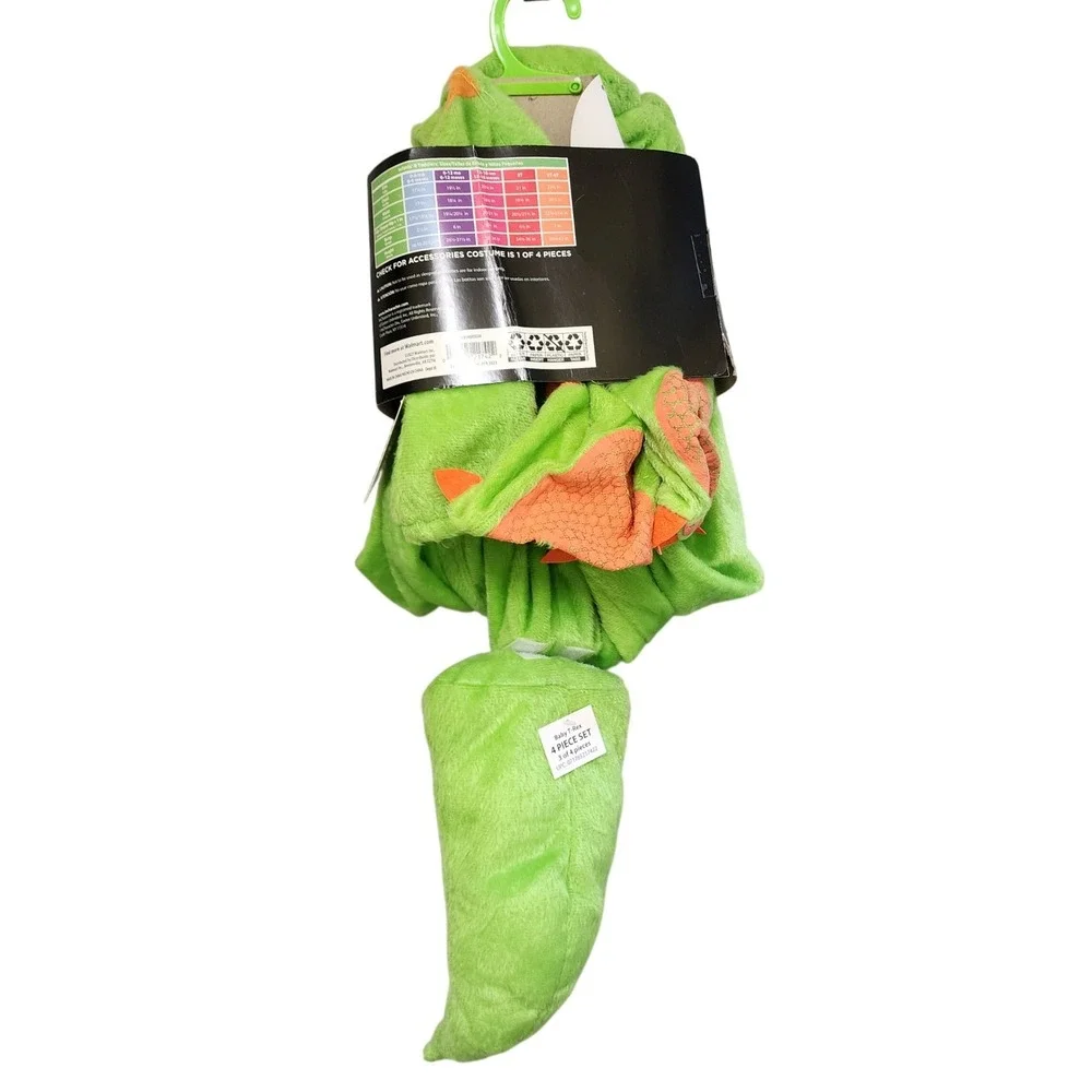 InCharacter Baby T-Rex Dinosaur Costume Green Orange 0-6 Months 4 Piece Set